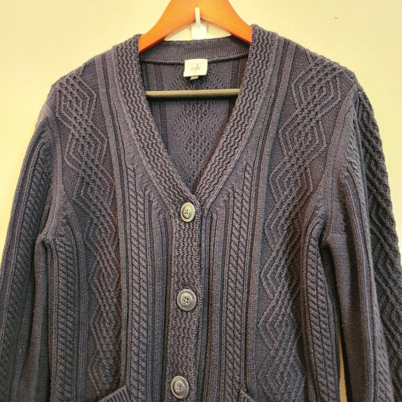 Cabi Cotton Blnd Cable Knit Cardigan Sweater Navy Blue Slat Fisherman Women M - Picture 4 of 16